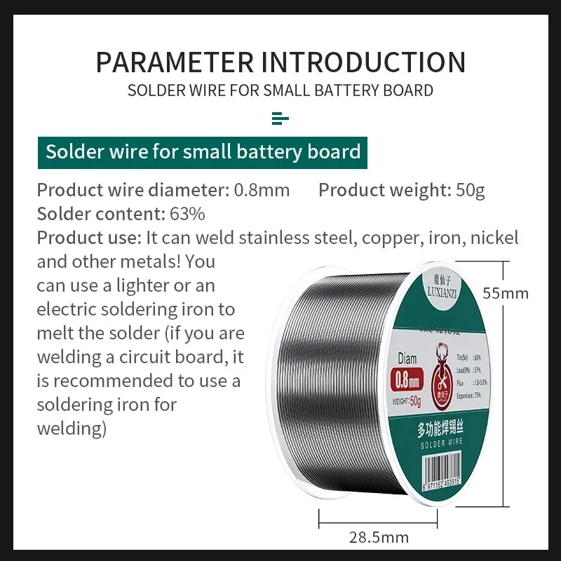 LUXIANZI 0.8/1.0mm Lighter Soldering Tin Wire Stainless Steel Copper Nickel Battery Pole Piece Welding Rosin Core Solder Wire