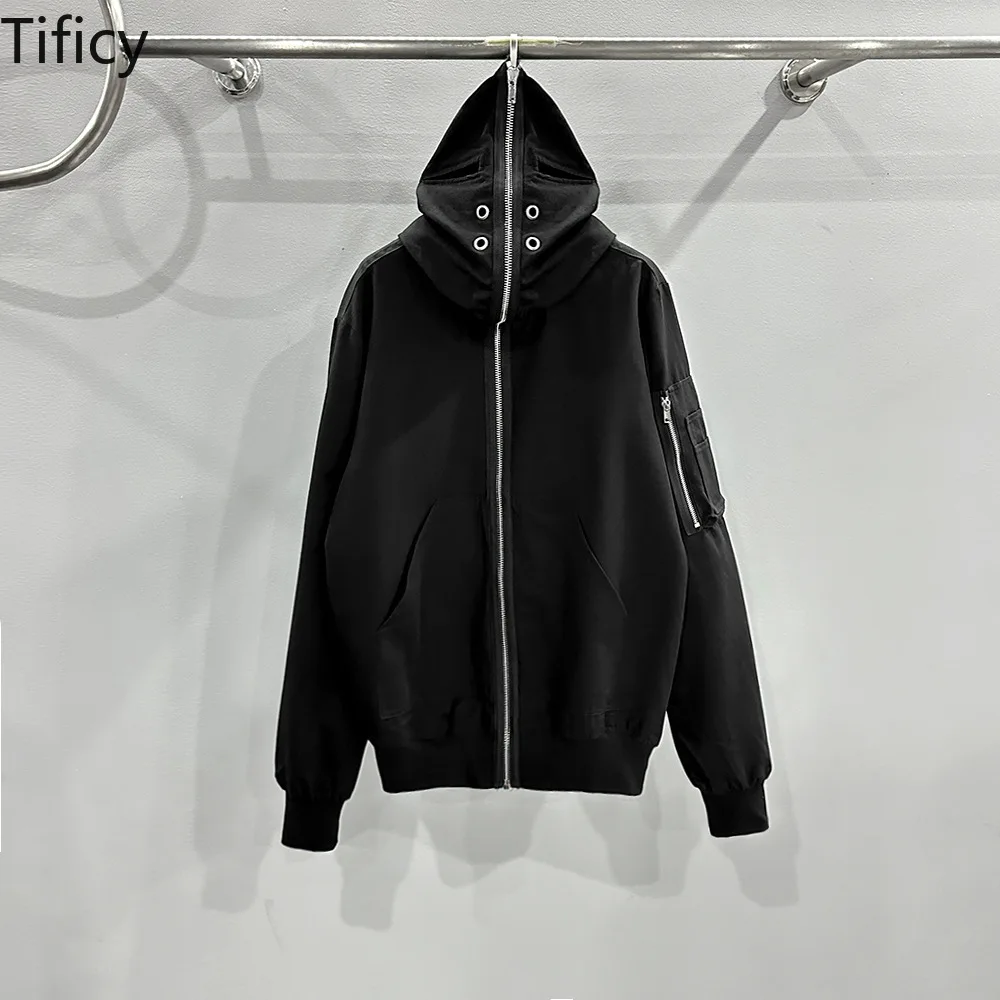 

TIFICY High Street Men's Style | Autumn/Winter Dark Punk Shark Hole Style Loose Youth Striped Hooded Jacket Coat Men Clothing