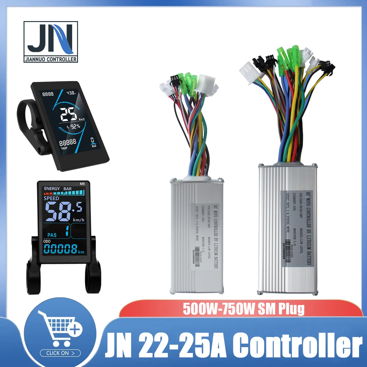 

500W-750W E-Bike 22A/25A JN 36V/48V Ebike Controller SM Plug Electric Scooter Electric Bicycle Accessories With LCD display