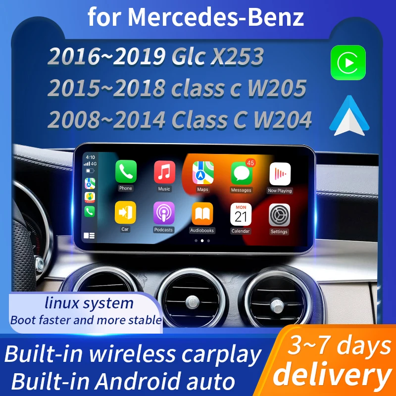 Wireless Carplay Android Auto For Mercedes-Benz C Class W205 W204 GLC X253  2008-2019 With Touch Screen Car Multimedia Bluetooth