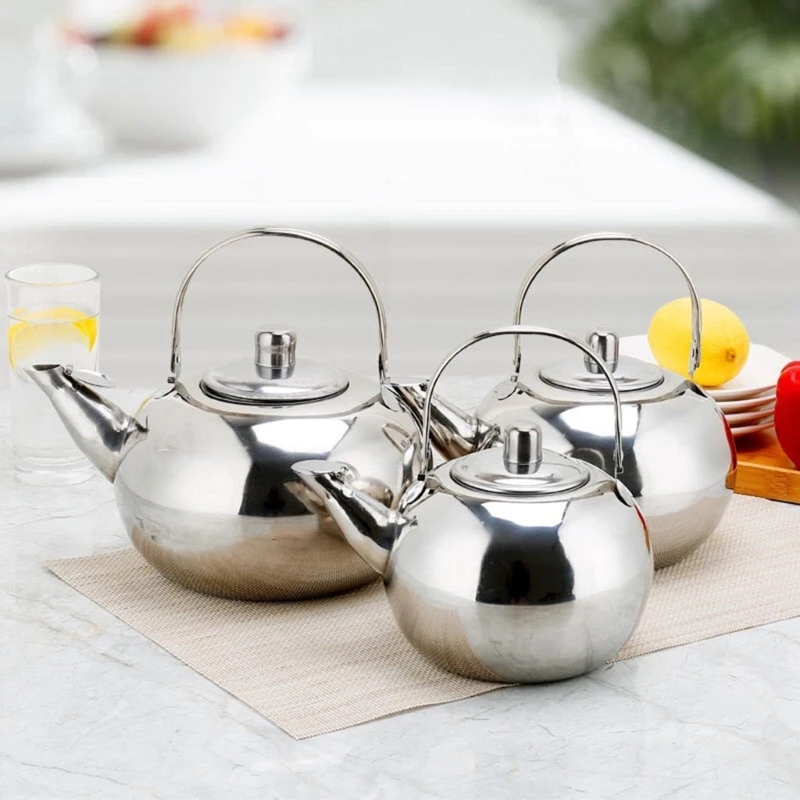 Round Teas Pots Stainsless Steel Teapots with Infuser Water Boiling Kettles Short Spouts Pour Over Coffee Kettles