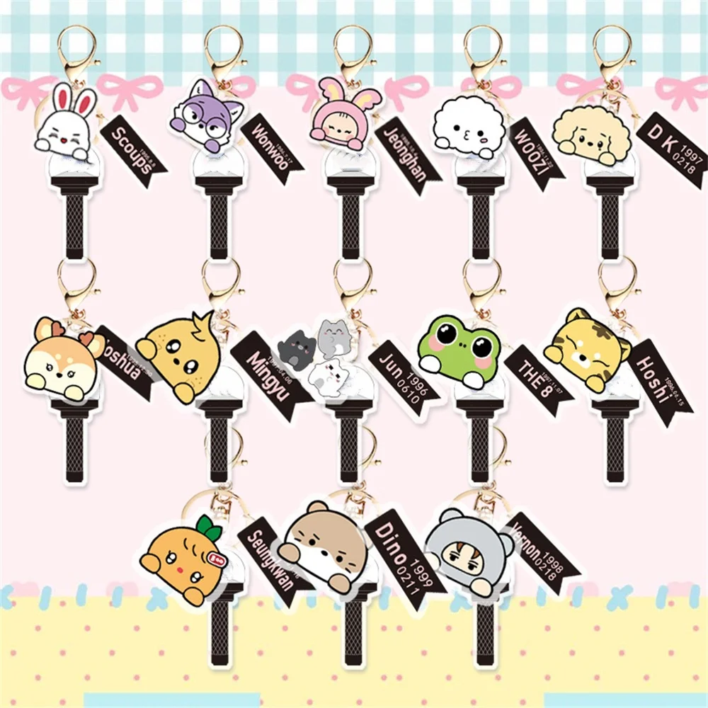 Kpop 3Pcs/set Miniteen Cartoon Keychain Accessories WOOZI DK S.COUPS HOSHI Keychain Transparent Bag Charm DINO THE8 Fans Pendant