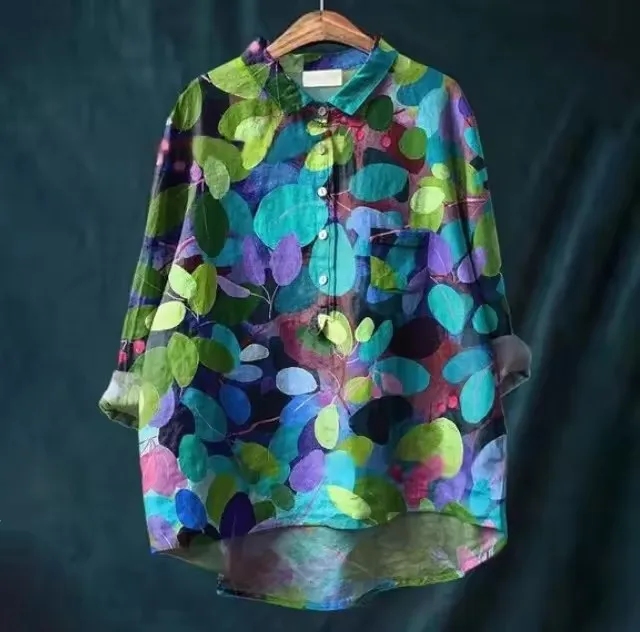 เสื้อเชิ้ตแขนยาวพิมพ์ลายดอกไม้สวมใส่สบาย เสื้อเชิ้ตแฟชั่นลําลองทุกวัน เสื้อติดกระดุมมีกระเป๋า