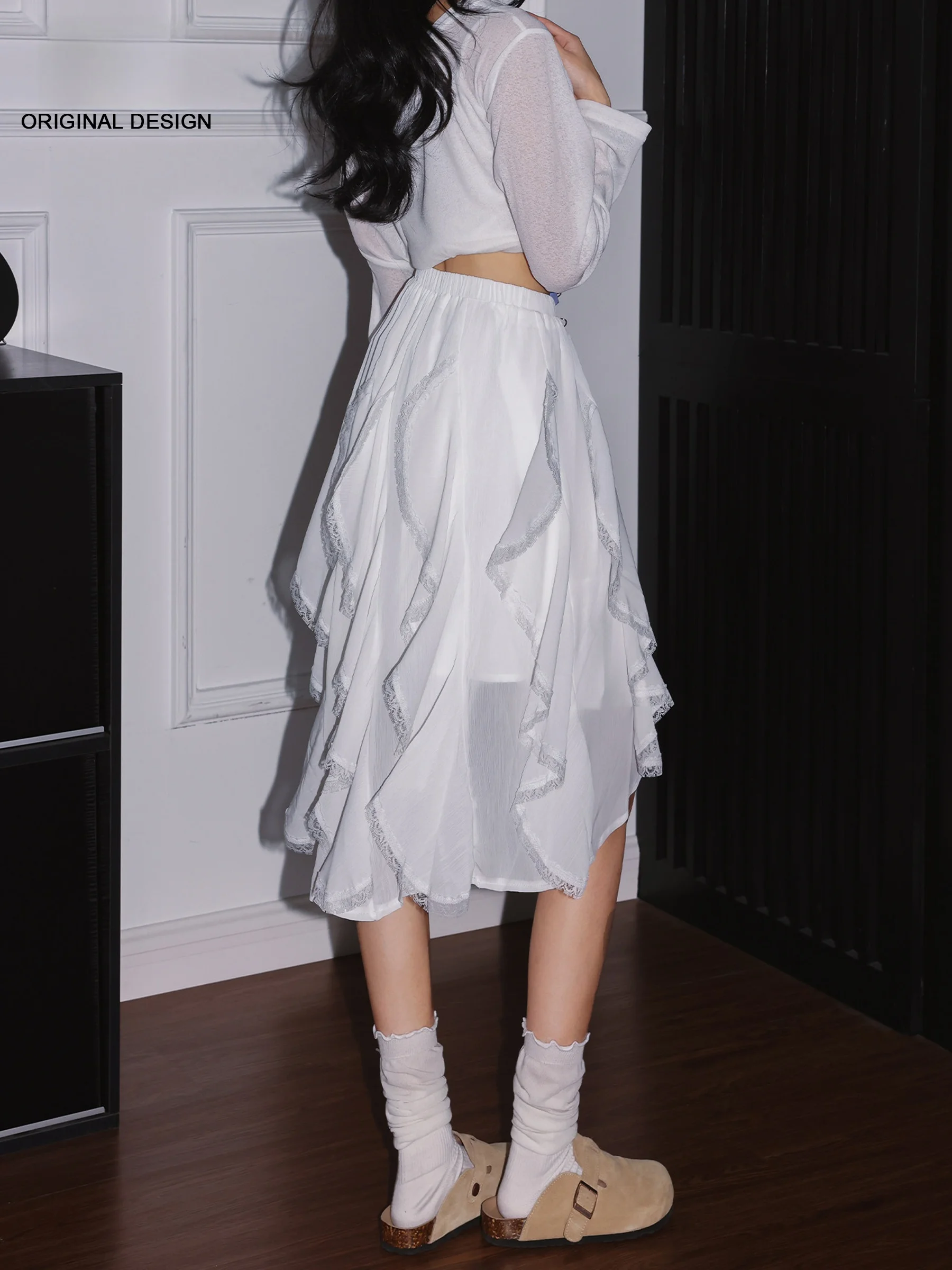 

White Lace Ruffle Short Skirt Women's 2026 New Summer High Waist A-Line Skirt Casual Style Half Body Skirt