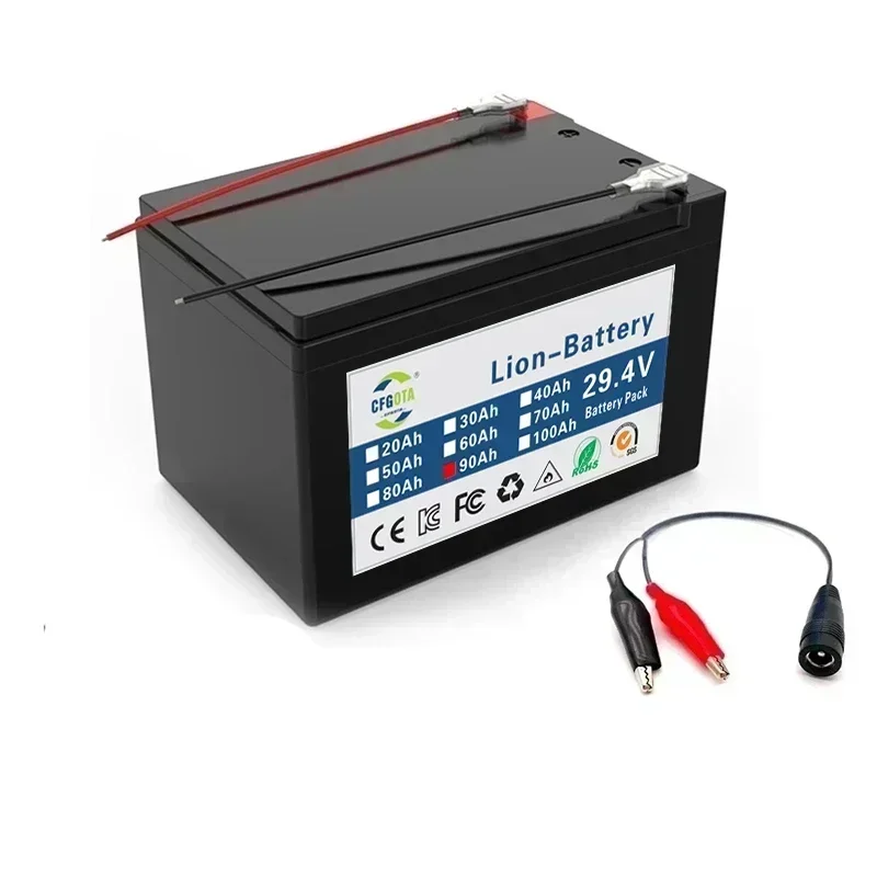 18650 24V 100Ah Rechargeable Li-ion Battery Pack,for LED Lamp Electric Vehicle Solar Storage Replacement Battery + Charger Color