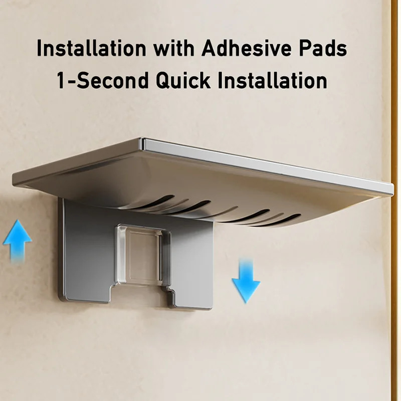 Self Adhesive Wall Mount Soap Dish Soap Box Dish Storage Plate Drain Soap Box Soap Holder Bathroom Kitchen Metal Storage Rack