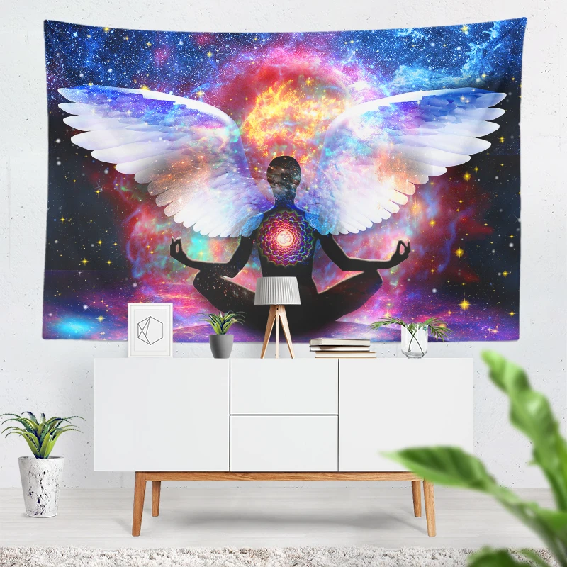 Spiritual Angel's Wings Psychedelic Tapestry Galaxy Wall Hanging Yoga Meditation Mandala Background Wall Blanket Altar Cloth New