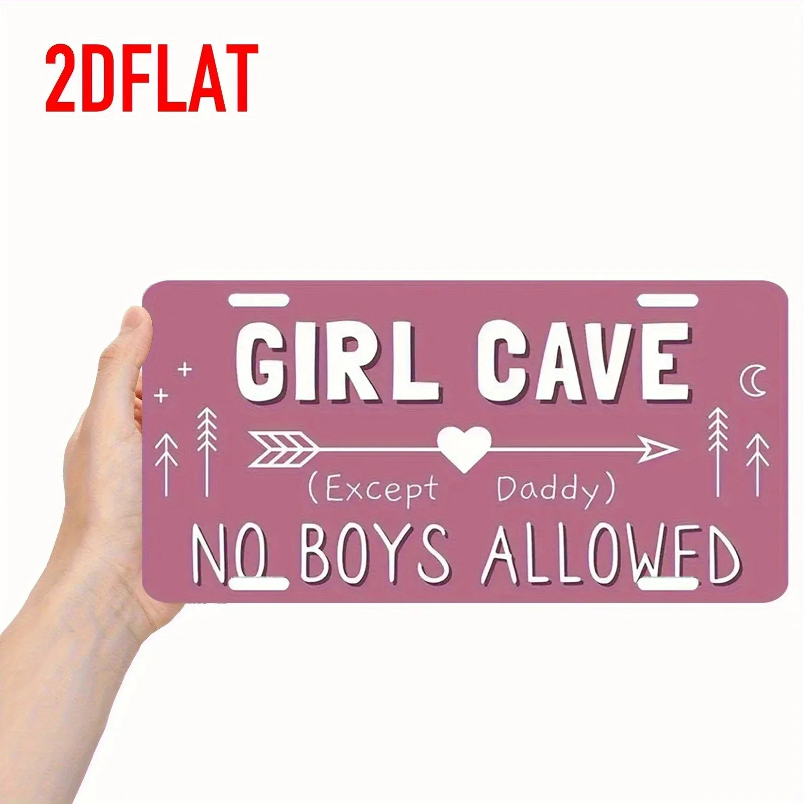 1pc 2D Flat Vintage Girls Room Metal Sign 5.91x11.81in 15x30cm, Pink White Heart Arrow Personalized Wall Plaque, Bedroom Living