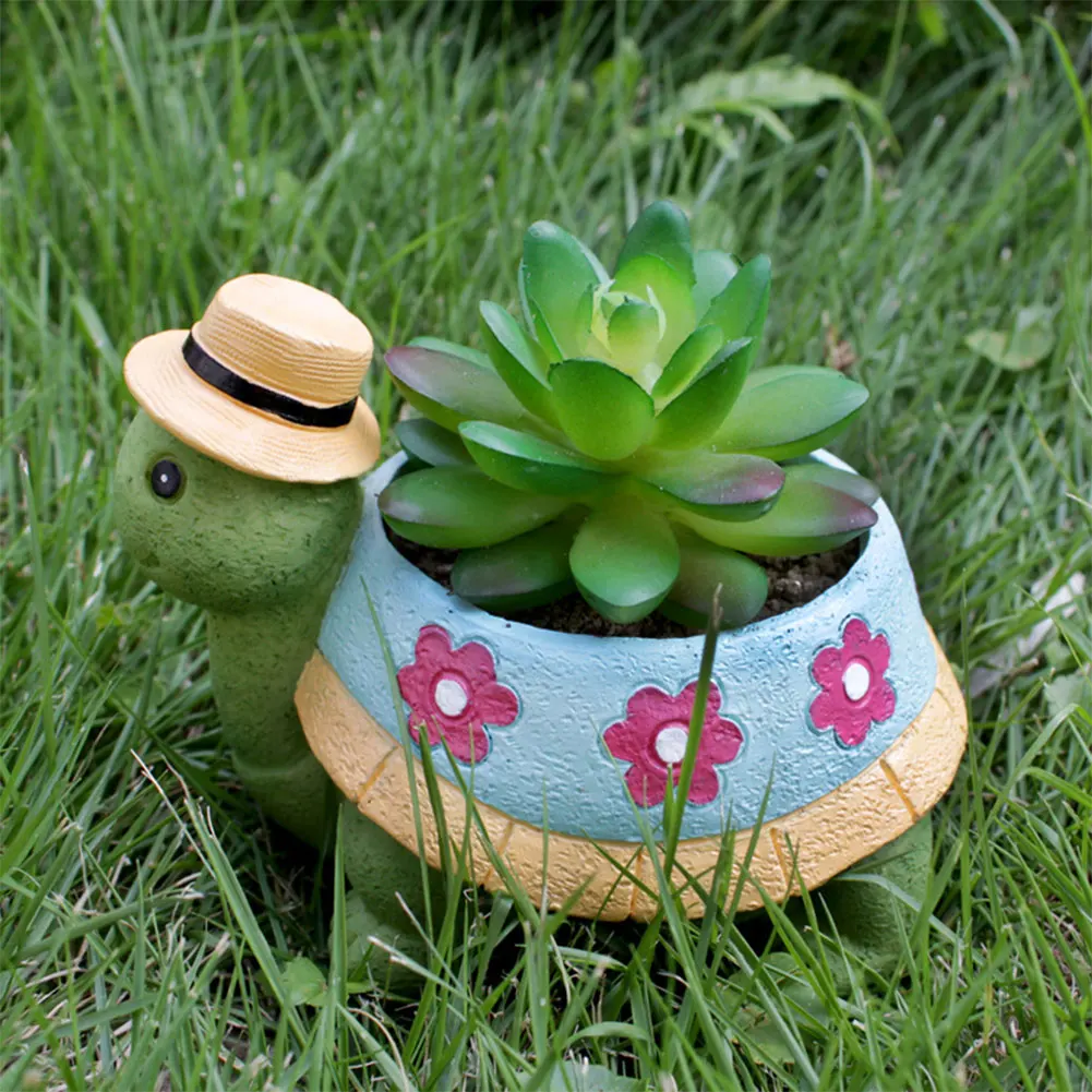 Turtle Flower Pot Resin Plant Pot Decorative Adorable Turtle Succulent Planters Creative Cartoon for Garden Desktop Decor