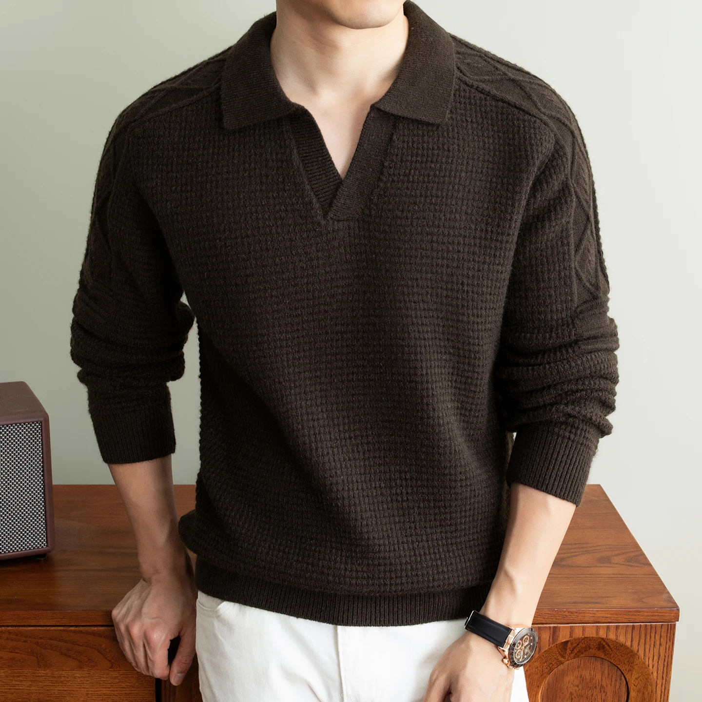 High Quality solid color knitted men's sweater fashion jacquard autumn winter soft thicken warm comfort personality pullover
