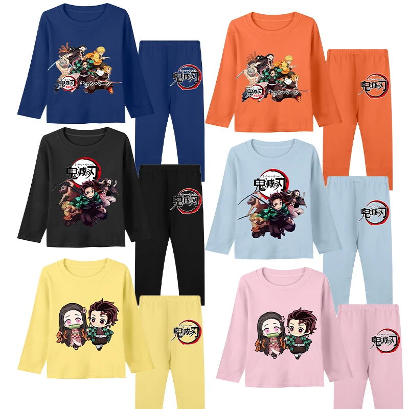 

Demon Slayer Children Pajamas Winter Warm Thermal Underwear Long Sleeve Tops Trousers Set Boy Girl Home Clothes Anime Loungewear
