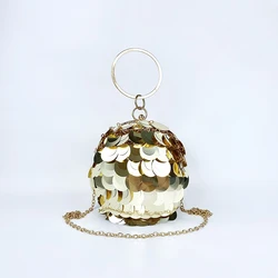 Unique design of niche, three-dimensional spherical metal handmade sequin banquet bracelet, circular bag