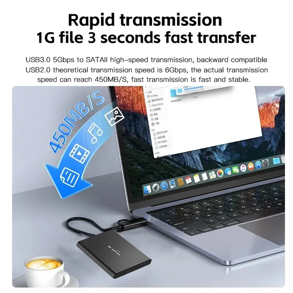 외장 하드 드라이브 인클로저, 노트북 PC용 SATA to USB 3.0 하드 디스크 케이스, 4TB, 7mm 9.5mm SATA SSD HDD 박스 지원, 2.5 인치