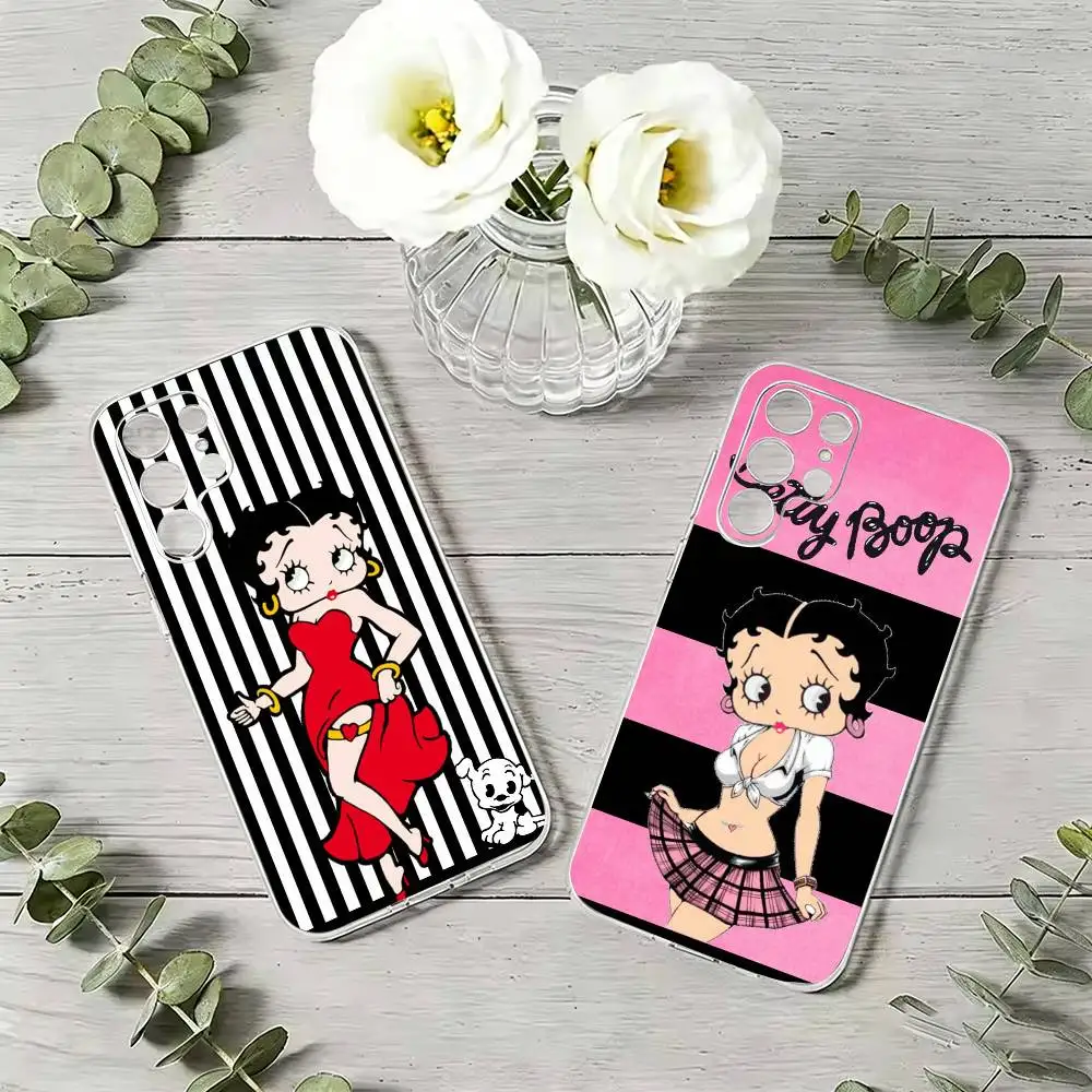 C-Cute cartoon B-Betty Boop   Phone Case For Samsung S21 S20 Ultra Plus FE S10 Transparent Silicone Phone Cover