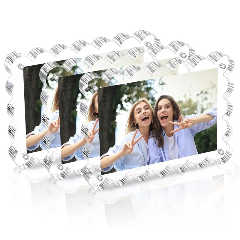 Magnetic Acrylic Photo Frame, Fan-Shaped Desktop Display Stand  for 6 & 7 Inch Photos, Ultra Clear Thick Crystal Picture Frame - Image 3