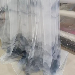 Soft Gradient Ink Painting Mesh Fabric Tulle Dress Skirt Designer Handmade DIY Fabric By the meter