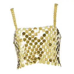 Shiny Sequined Crop Top Women Hollow Out Glitter Bra Tops Tank Top Vest Outfit for Club Festival Halloween Beach Party Fashion