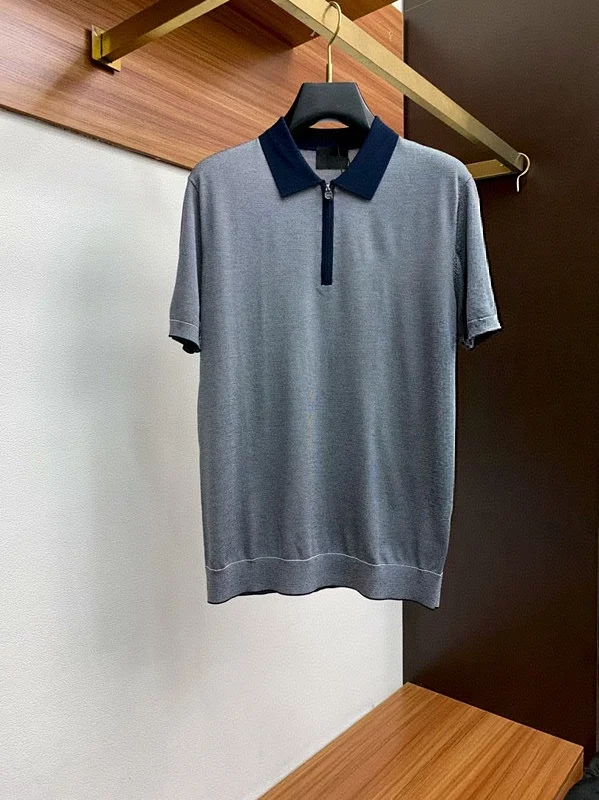 

Kiton summer knitted lapel-neck half-zip short-sleeved polo shirt