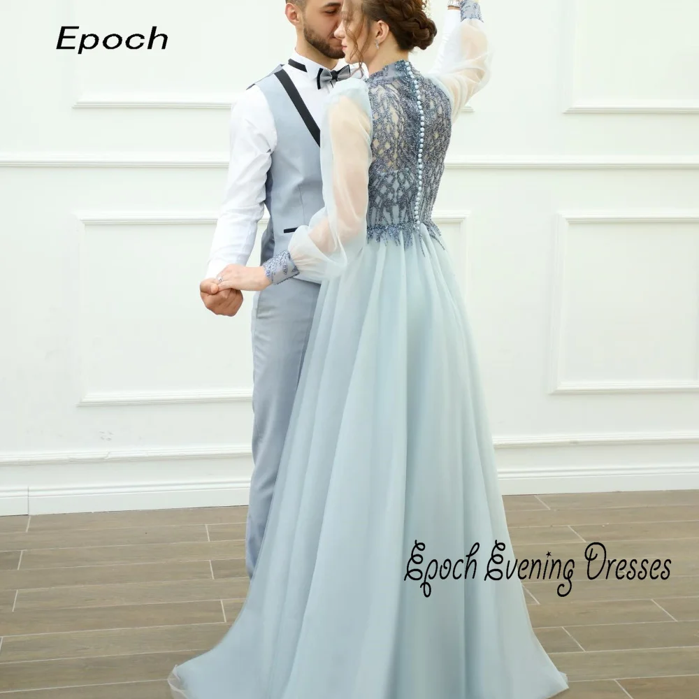 Epoch Luxury Evening Dress Elegant Sequined Straight Custom Made Arabia O-Neck Lace Sleeve Cocktail Prom Gown For Sexy Women