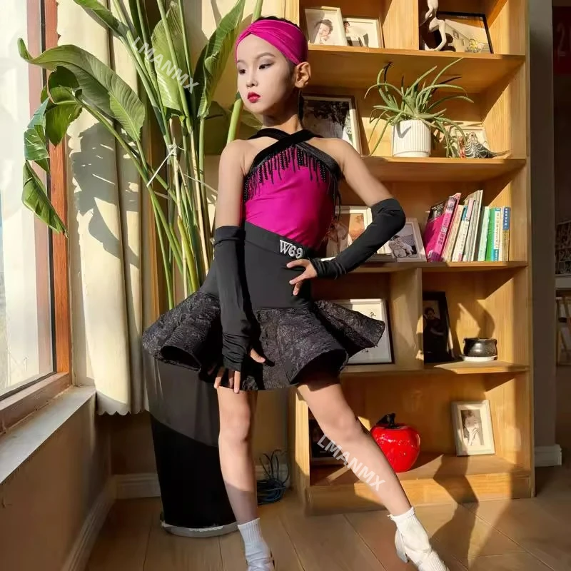 

Усовершенствованный детский костюм для латинских танцев, костюм для профессиональных танцев для девочек, детский костюм для латинских танцев