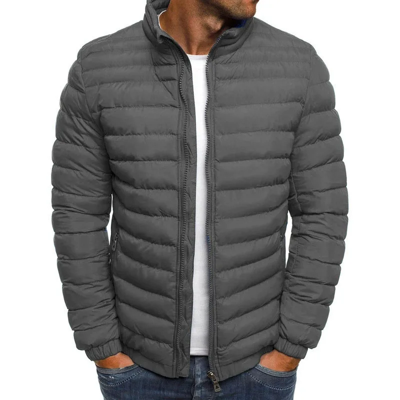 Parka invernale leggero Abbigliamento da esterno da uomo Colletto alla coreana caldo Cappotto in cotone con zip Giacca invernale casual slim a maniche lunghe