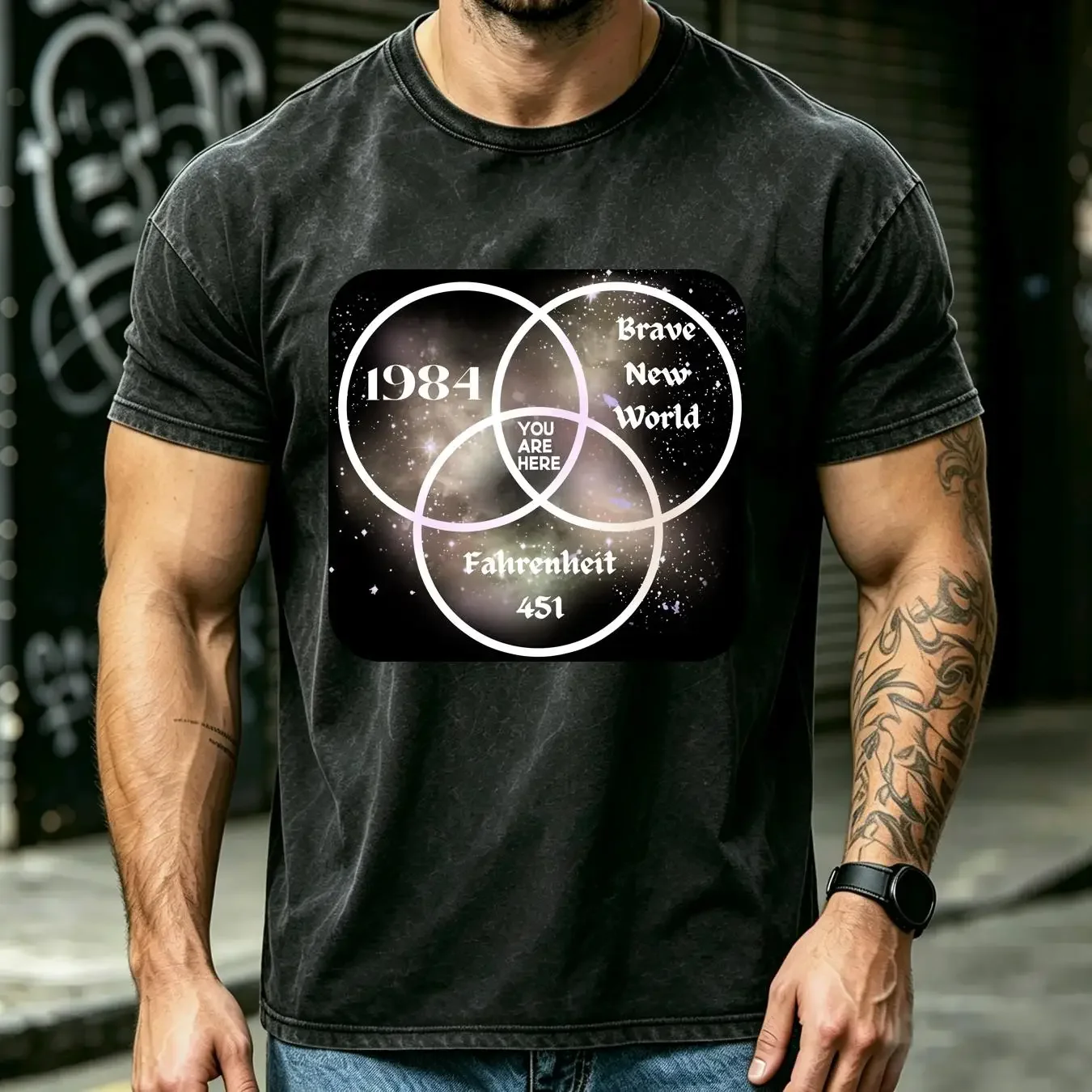 washed T Shirt NEW LIMITED 1984 Brave World You Are Here Dystopia long or short sleeves vintage Washed homme Slightly graphic