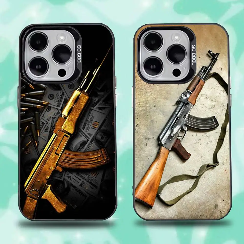

AK47 Handgun Gun BUllets Phone Case For iPhone 16,15,14,13,12,11,Pro,Max,Plus,Mini,XS,SE Anti Fall Black Matte Hard Bumper