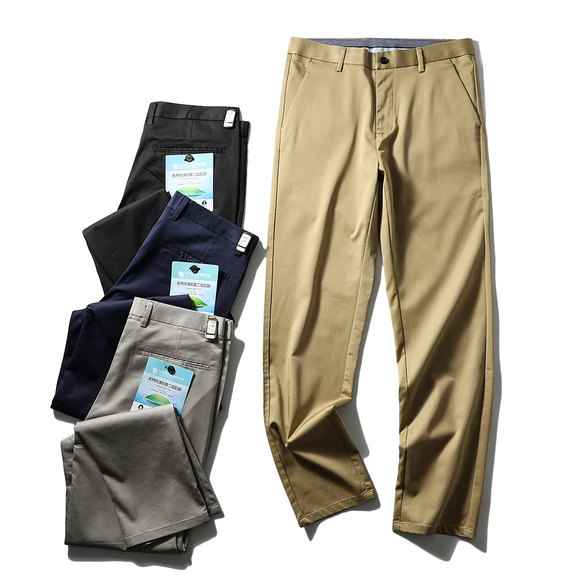 

Spring Summer Men's Smooth Skin-friendly Lenzing Blend Casual Pants Straight Leg Busin Casual Long Trousers