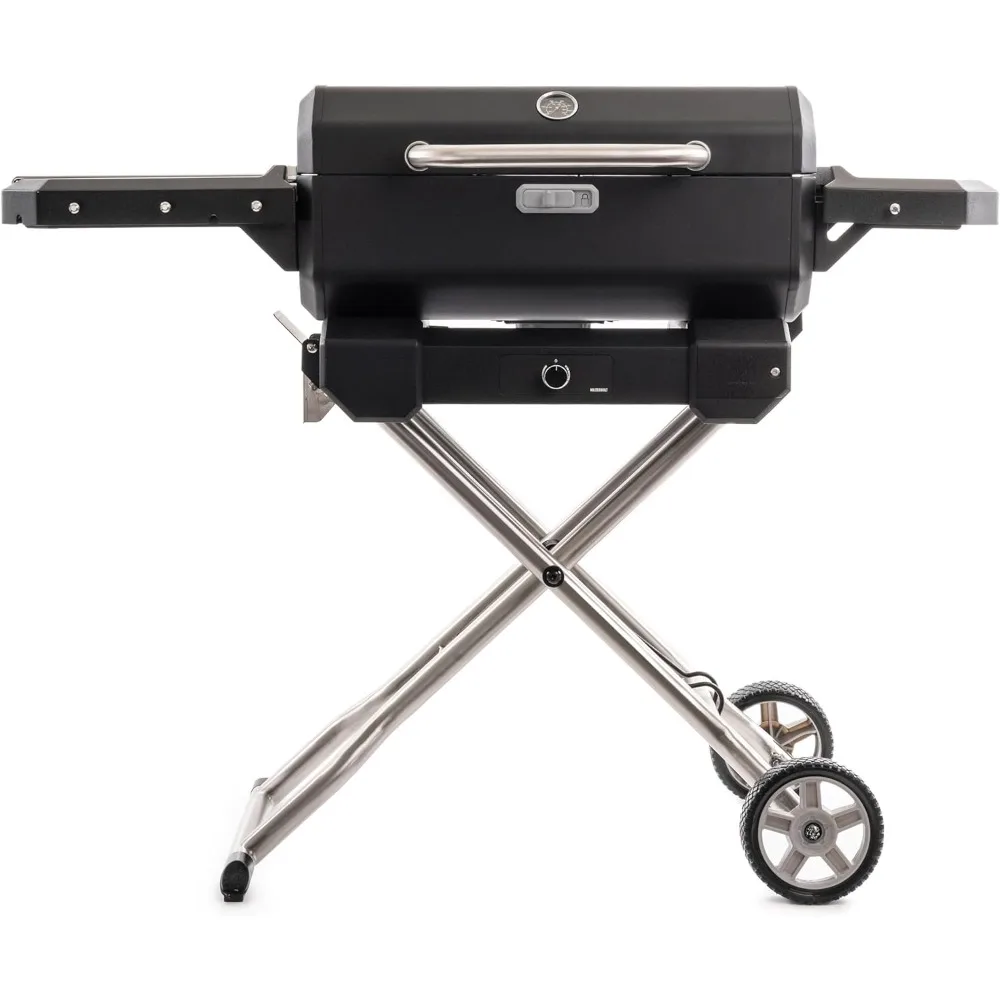 Grill à Charbon Électrique Portable avec Contrôle de Température Analogique, Chariot Pliable et Cuisson à 200