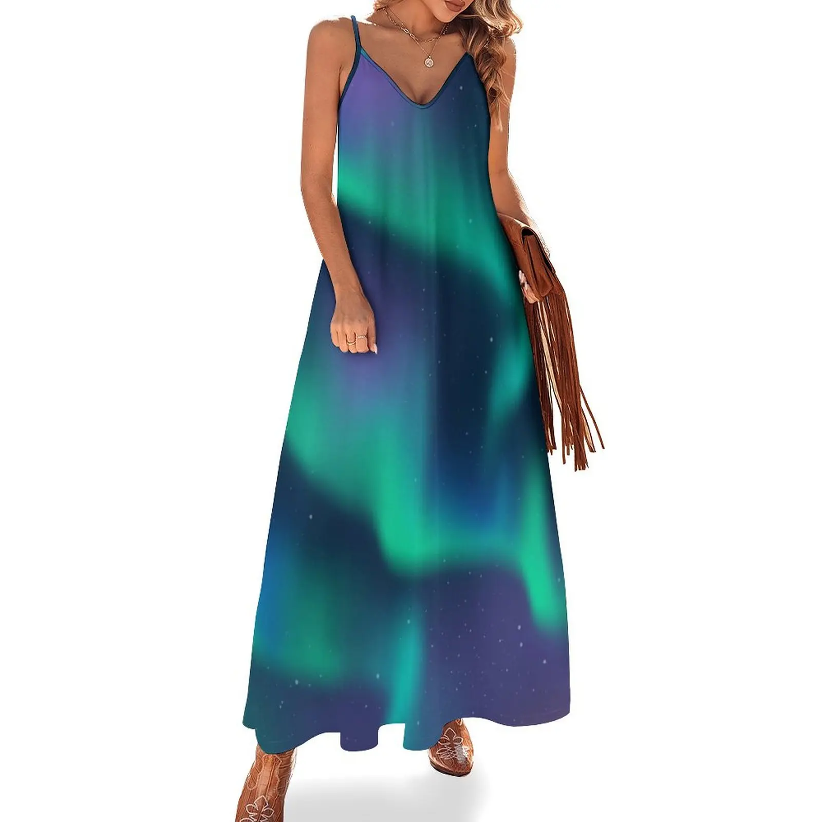 

Aurora Borealis Northern Lights Sleeveless Long Dress Woman dresses sexy dress for women Dress