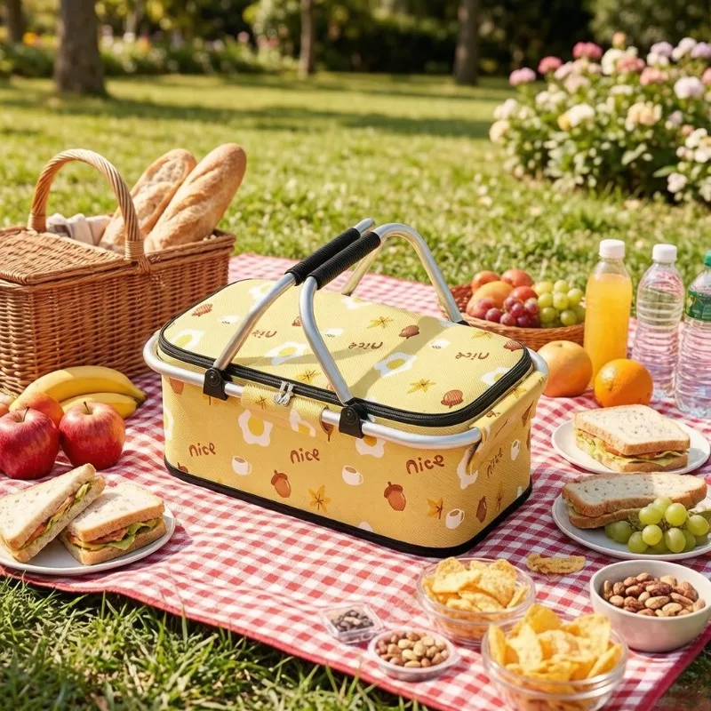 

Foldable Insulated Picnic Basket, Large Capacity Handheld Basket for Outdoor Picnic