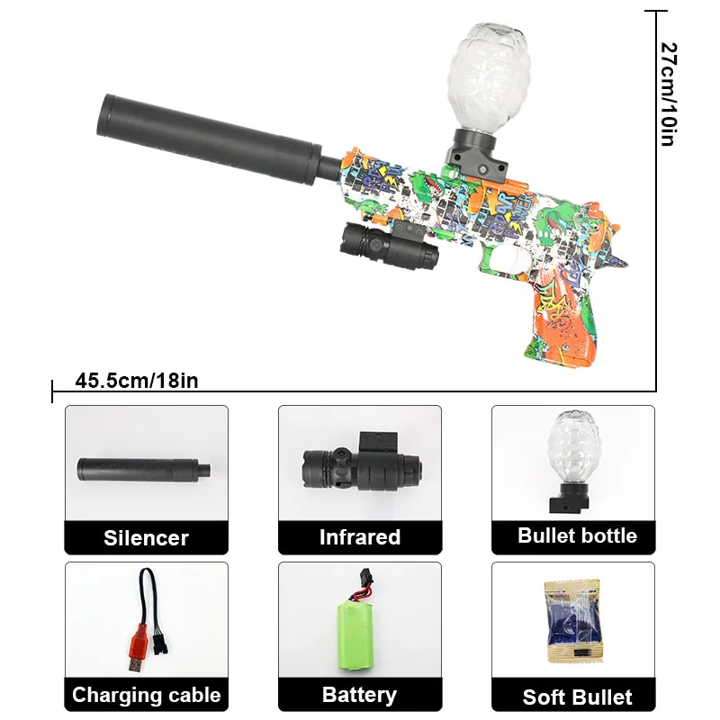 電動ジェルボールブラスター、18インチピストル自動連続発射スプラットボールガン、裏庭用アウトドアアクティビティシューティングゲーム
