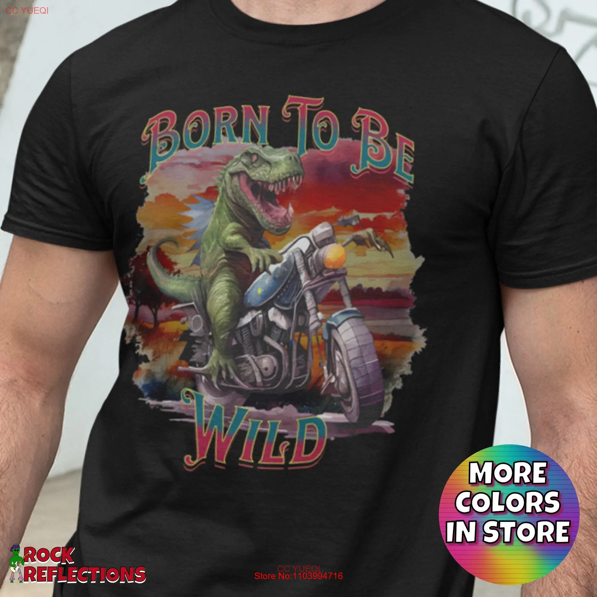 Футболка Rock Music Rex Dinosaur Rocker Classic And Roll Lover Cool N Born To be Wild с длинным или коротким рукавом