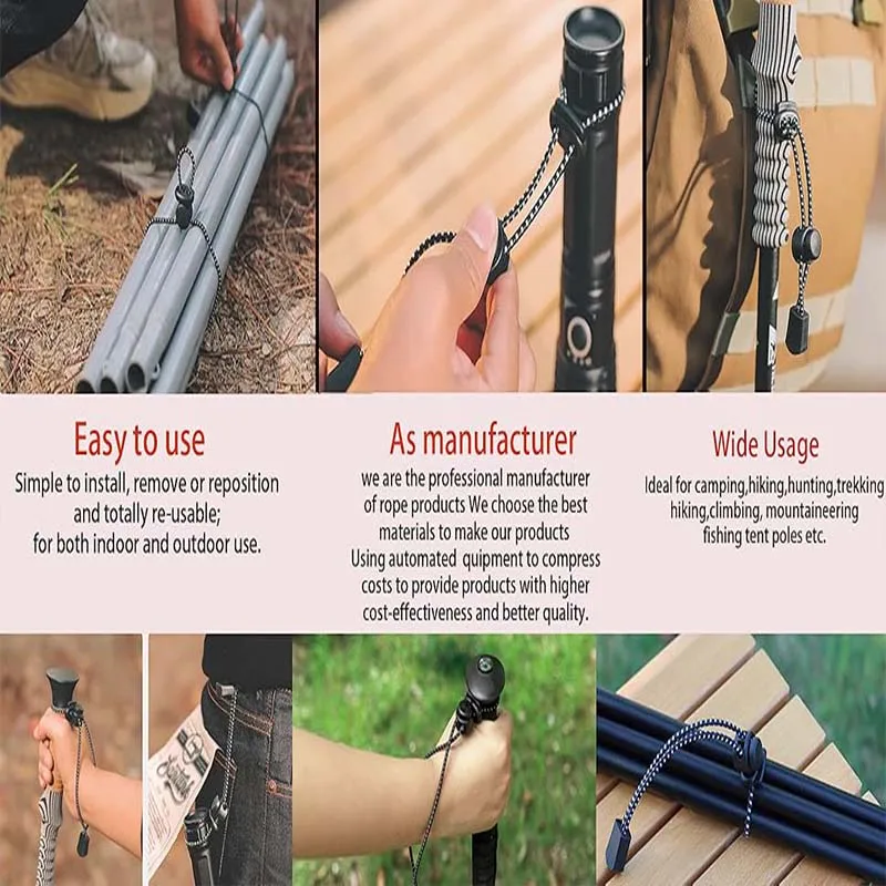 حبل مرن الحبال حبل تسلق عصا حامل المشي لمسافات طويلة الرحلات القطب على ظهره بنجي الأشرطة قابل للتعديل تثبيت مشبك للخارجية