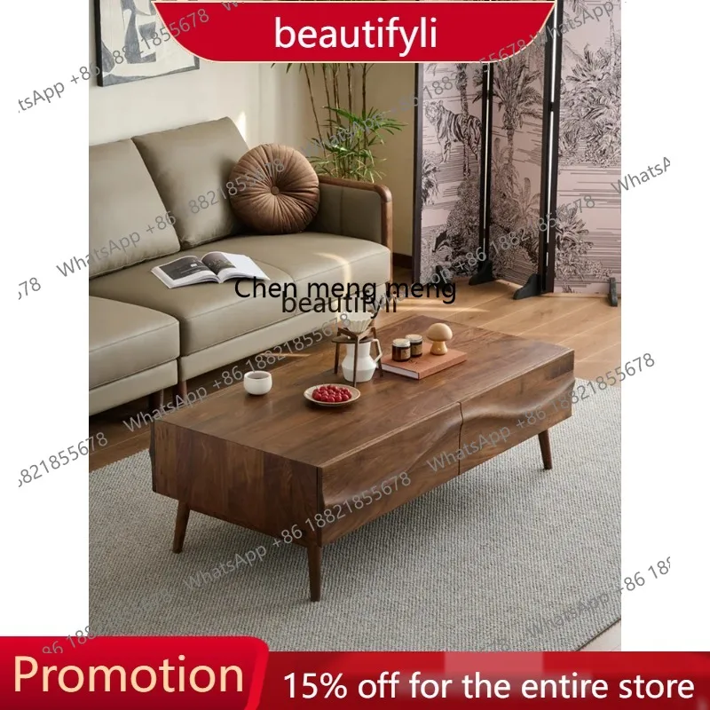 

Solid wood coffee table household living room storage rectangular tea table medieval low table 1001