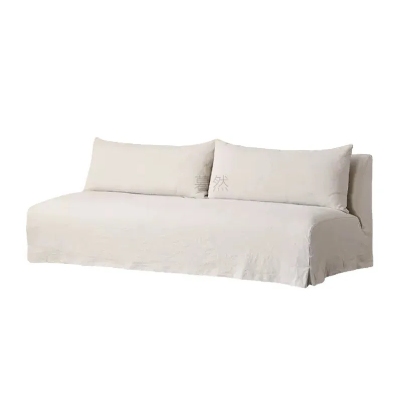 

Removable and washable washed cotton and linen armless long sofa
