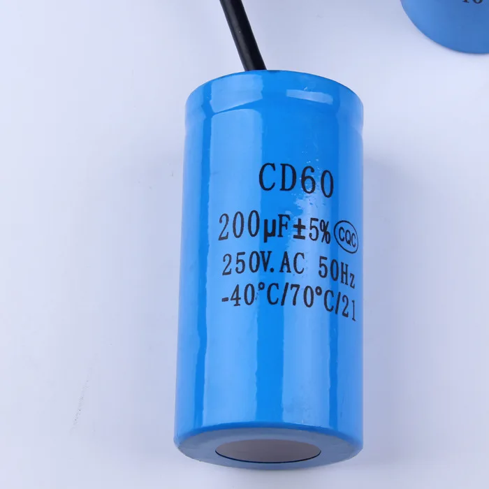 CD60 200uF 250V AC Starting Capacitor For Heavy Duty Electric Motor Air Compressor Red Yellow Two Wires