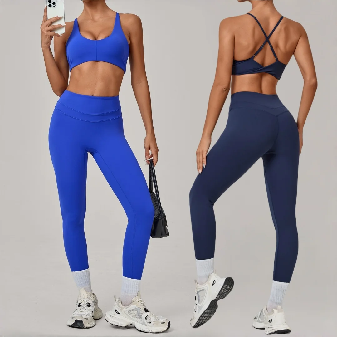 

Персиковый костюм для йоги с высокой талией, спортивный костюм для фитнеса, плотный спортивный бюстгальтер с открытой спиной, брюки, спортивная одежда для бега, тренировочная одежда, комплект для йоги в тренажерном зале
