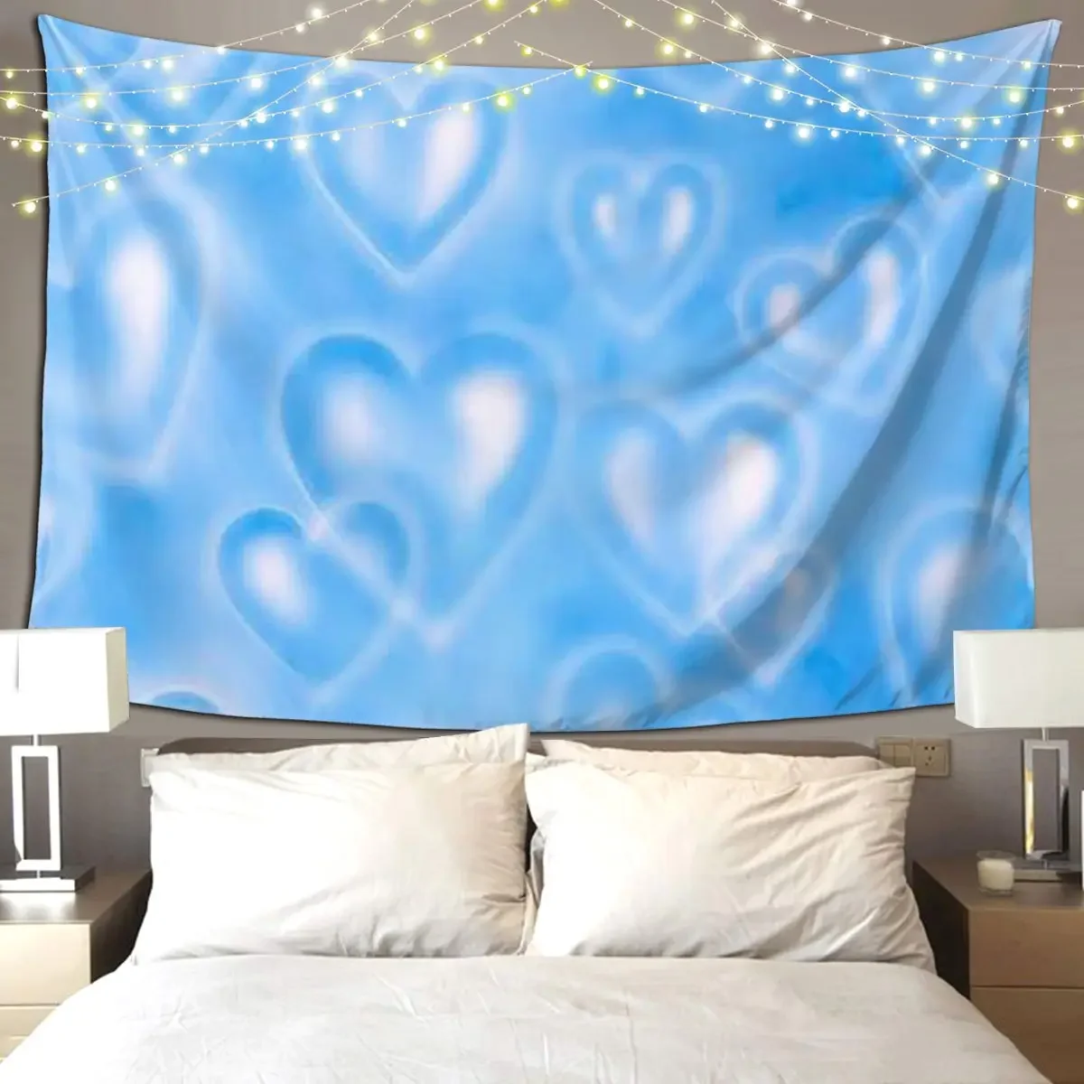 Blue 90s Heart Backdrop Tapestry Funny Wall Hanging Aesthetic Home Decor Tapestries for Living Room Bedroom Dorm Room