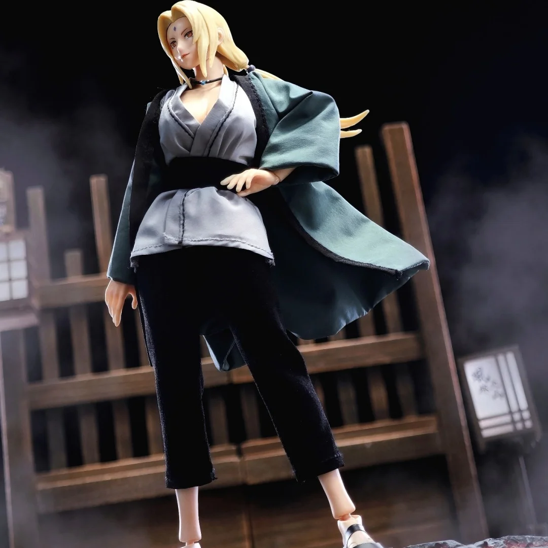 

Naruto SHF Anime NEW Handmade Tsunade 4pcs/set Black sandals tops belt pants clothes Built In Iron Wire Is Suitable for 1/12 Toy