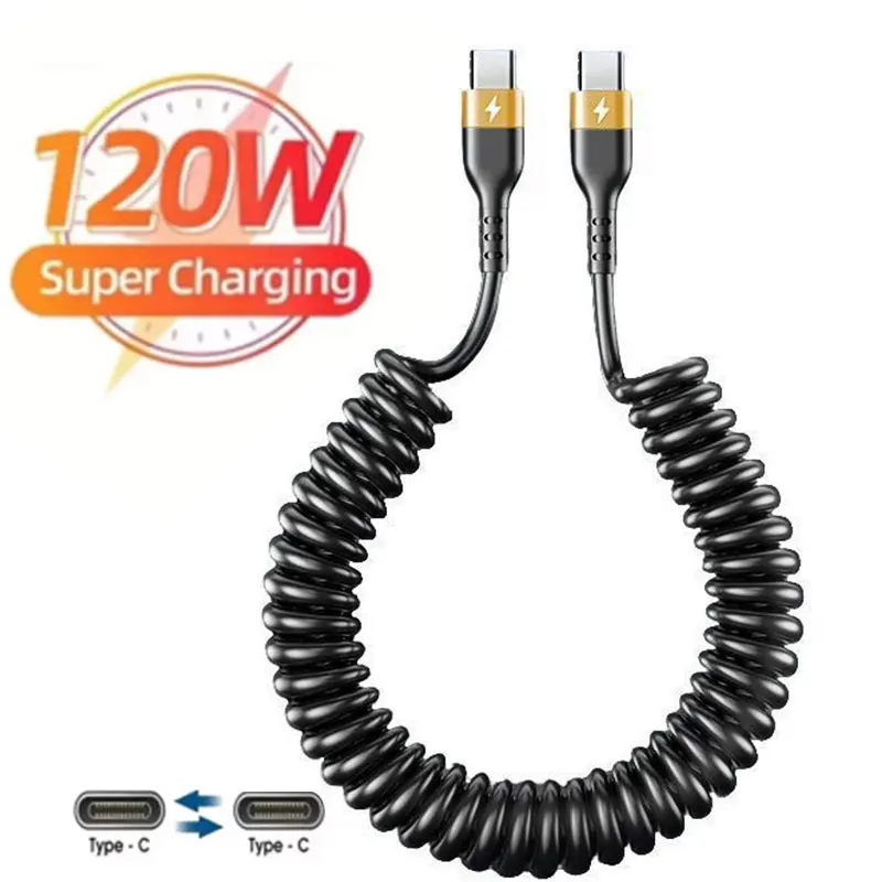 PD 120W Typ-C-auf-Typ-C-Kabel 5A Schnellladekabel USB-C Spiralkabel für iPhone 15 Serie Xiaomi 12 Samsung S23 Macbook