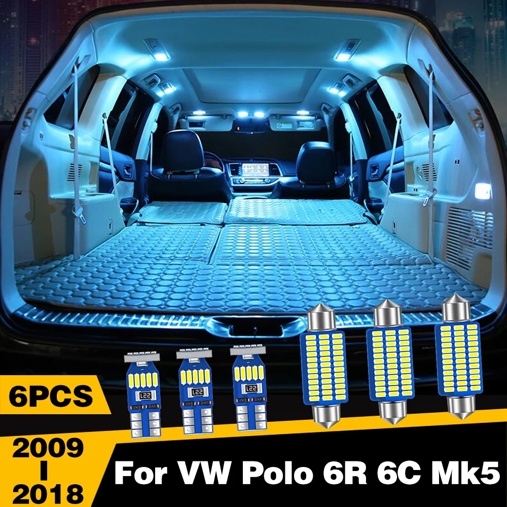 

6 Pcs White Ice-Blue Color LED Highlight Car Interior Dome Reading Light Roof Lamp For VW Polo 6R 6C Mk5 2009-2018 Accessories