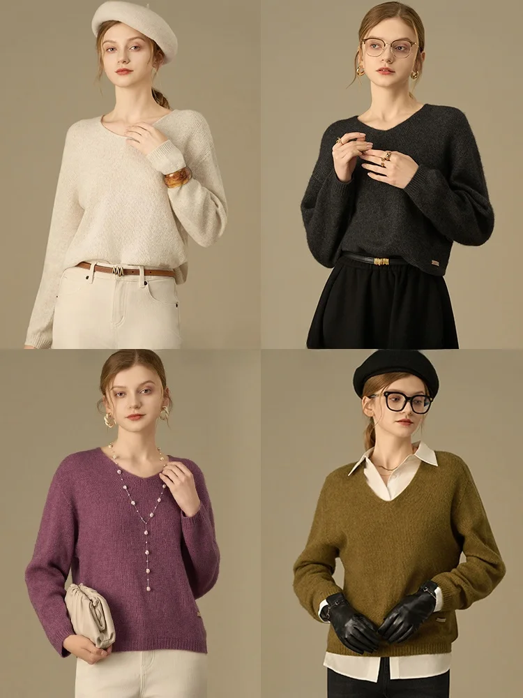 

Liang Town LD-OJ High Altitude Gold Thiened Heavy Gauge Knit Sweater V-Ne Wool Blend Camere Women's Loose Fit Long Sve