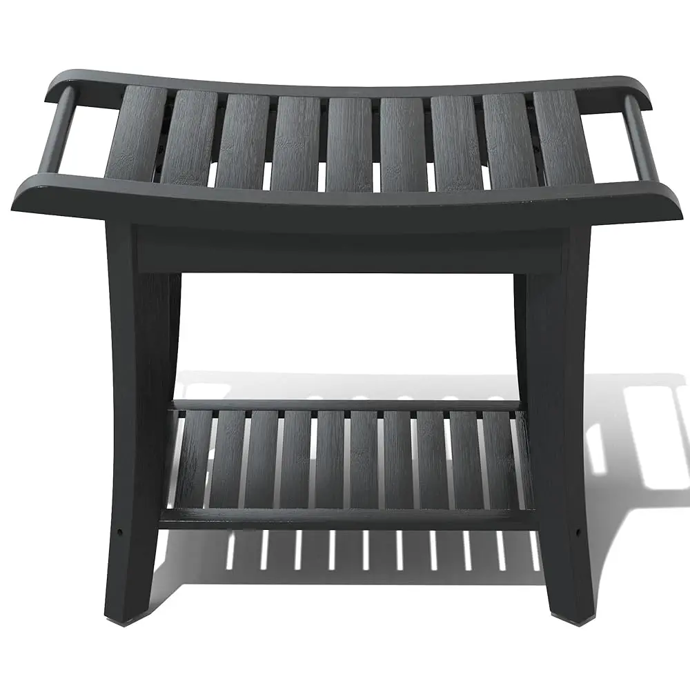 

Bamboo Shower Stool Bench Waterproof With Storage Shelf For Shaving Legs Or Spa Bath Seat In Bathroom & Inside Shower For