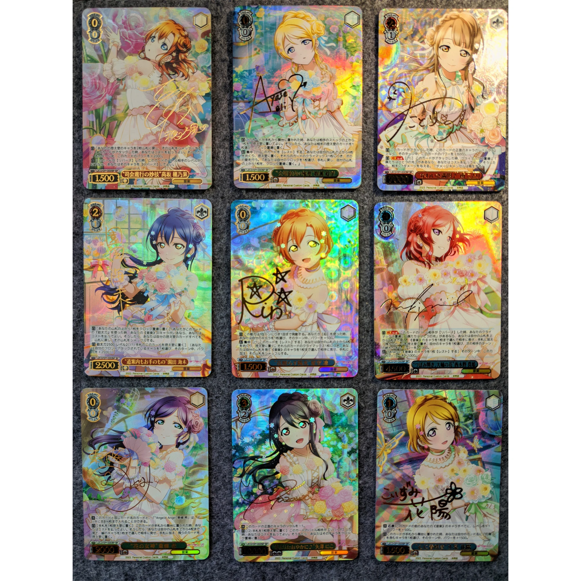 Conjunto de 9 peças, live live! Série Flor Anime Coleção Cartões, Honoka Kousaka Assinatura, Refração Cor, Flash Card Game, Brinquedos Presente DIY