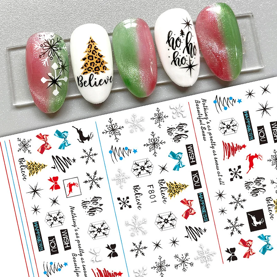 Winter kerst nagelstickers, feestelijke sneeuwvlok en vakantieontwerpen stickers voor gemakkelijke nagelkunst