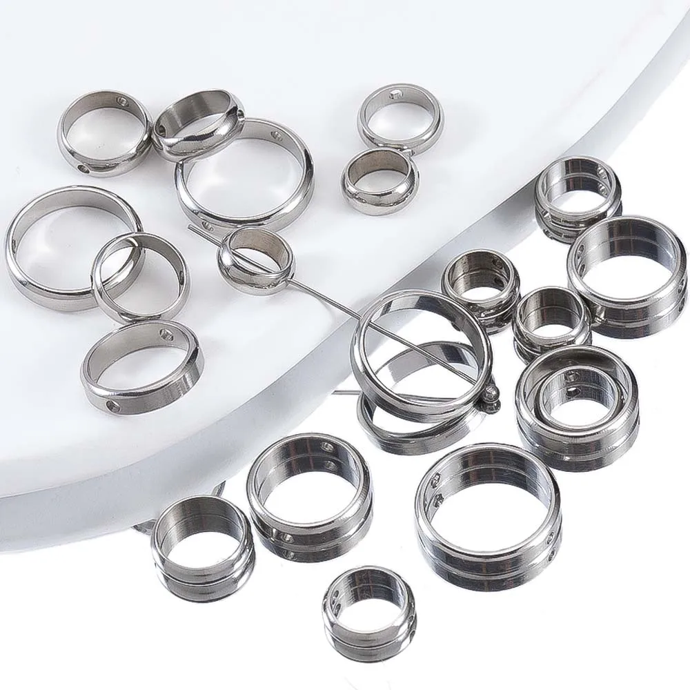 5pcs Two Hole Stainless Steel Round Frame Spacer Beads DIY Necklace Bracelet Earrings Circle Connector Pendant Jewelry Accessory