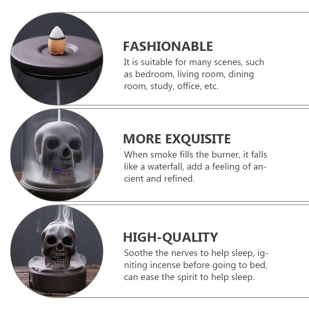

Skull Modeling Ceramic Incense Burner Backflow Aroma Burner for Bedroom Meditation Yoga Room Office Decor Aromatherapy Furnace