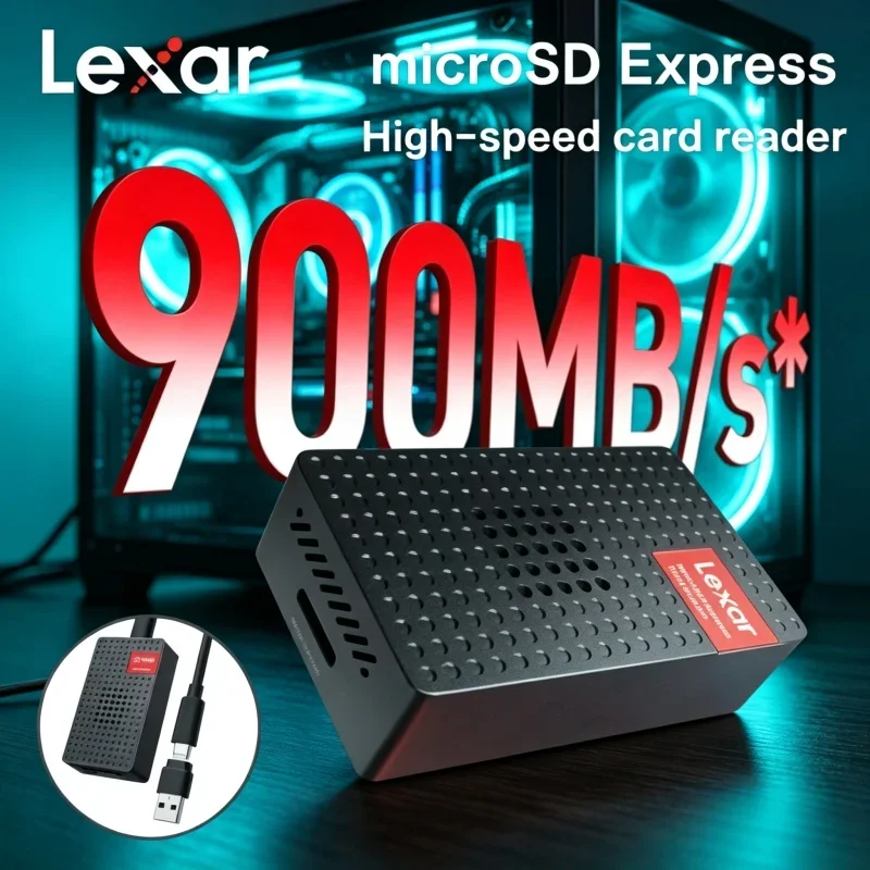 Built‑in Cooling Fan Lexar microSD Express Card Reader USB3.2 Up To 900MB/s Compatible UHS‑I UHS‑II TF Memory Card Adapter