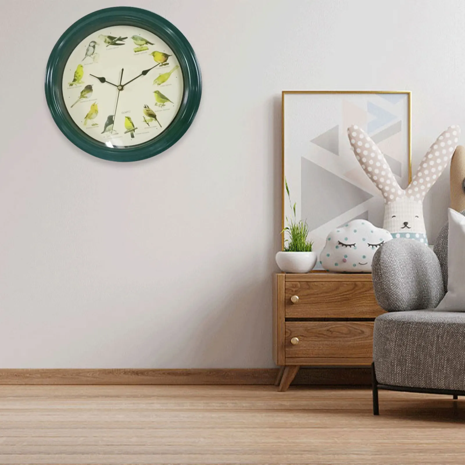 32cm Musical Birds Wall Hanging Sound Clock Battery Operated Household Interior Decorative Melody Clock for Home Kitchen